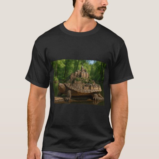 レ・モン・サン・ミシェル貝殻レトロ調スナッピングurtle tシャツ (正面)