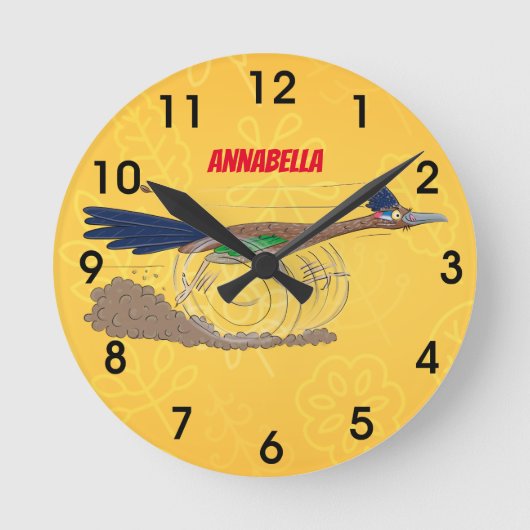 ロおもしろいードランナー鳥漫画イラストレーション ラウンド壁時計 (正面)