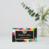 ロはっきりしたカラフルゴQRコード金ゴールド抽象芸術 名刺 (スタンド正面)