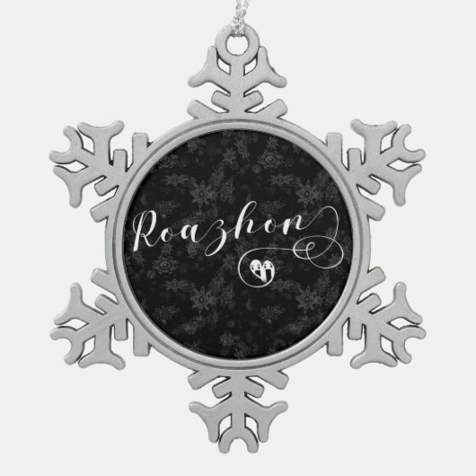 ロアション、レンヌ国旗のハート、ブリタニー スノーフレークピューターオーナメント (正面)