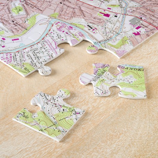 ロアノークヴァージニア(1963年)のヴィンテージの地図 ジグソーパズル (側面)