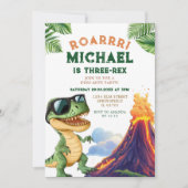 ロアボーイ三レックス恐竜の火山の三番目の誕生日 招待状 (正面)