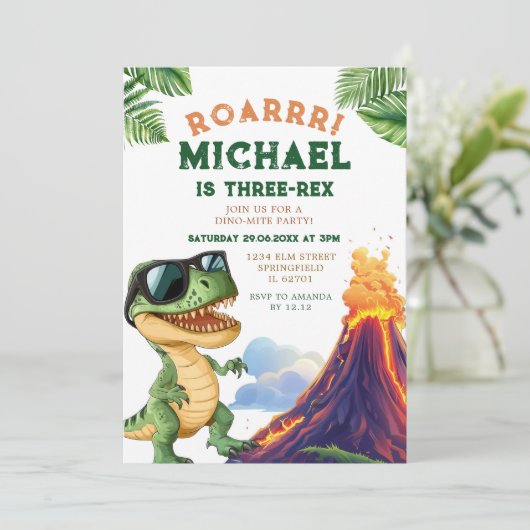 ロアボーイ三レックス恐竜の火山の三番目の誕生日 招待状 (スタンド正面)