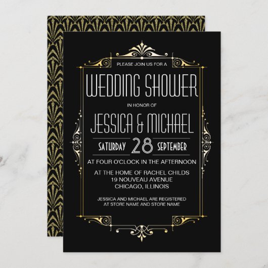 ロアリング20型テーマウェディングシャワー |アールデコスタイル 招待状 (正面/裏面)