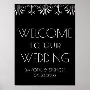 ロアリン20sシルバーブラックアールデコ結婚ズ・ウェルカム ポスター