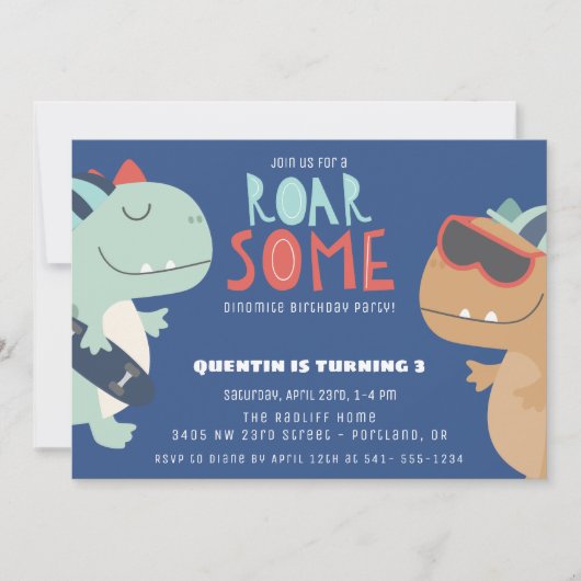 ロアルソスクール恐竜テーマボーイズ誕生日パーティー 招待状 (正面)