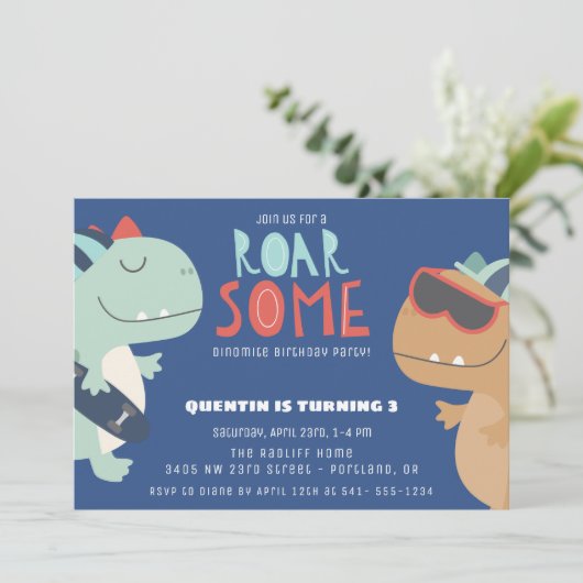 ロアルソスクール恐竜テーマボーイズ誕生日パーティー 招待状 (スタンド正面)