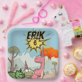 ロアルソームDino誕生日、かわいい漫画Dino ペーパープレート (パーティー)