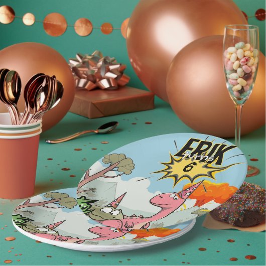 ロアルソームDino誕生日、かわいい漫画Dino ペーパープレート (複数)