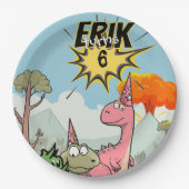 ロアルソームDino誕生日、かわいい漫画Dino ペーパープレート (正面)