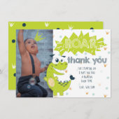 ロアードラウングリーン誕生日写真サンキューカード サンキューカード (正面/裏面)