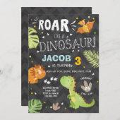 ロア恐竜の誕生日の招待ディノパーティーボーイ 招待状 (正面/裏面)