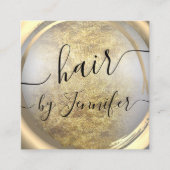 ロイアリティ6パンチヘアラッシュメイクアップ金ゴールドグレー スクエア名刺 (正面)