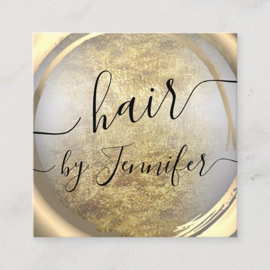 ロイアリティ6パンチヘアラッシュメイクアップ金ゴールドグレー スクエア名刺 (正面)