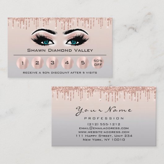 ロイアリー6メイクアップエステティシャンまつ毛グレーブルー 名刺 (正面/裏面)