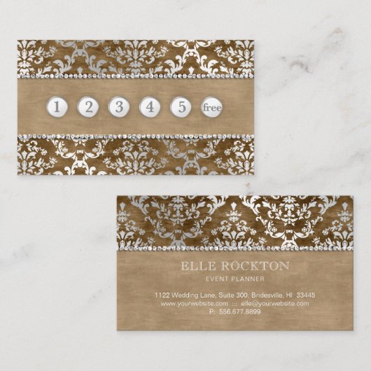 ロイヤリティのパンチカードのコーヒーラクダの微光のダマスク織 名刺 (正面/裏面)