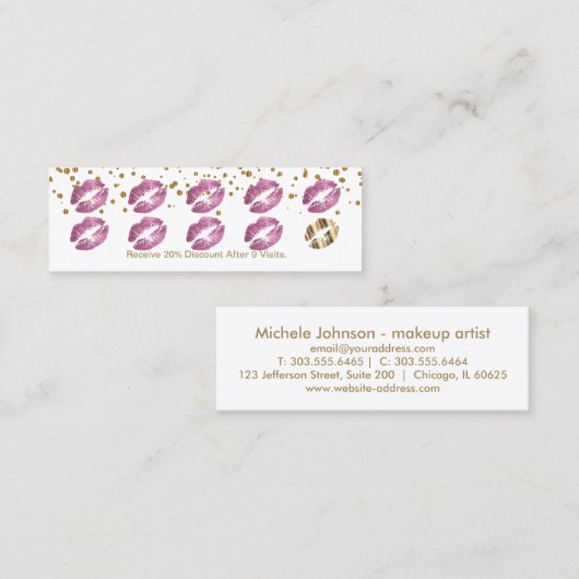 ロイヤリティのパンチカード-そうピンクのグリッターおよび白3 ロイヤリティカード (正面/裏面)