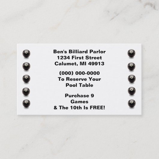 ロイヤリティのビリヤードの穿孔器8の球8のビリヤード場カード ロイヤリティカード (正面)