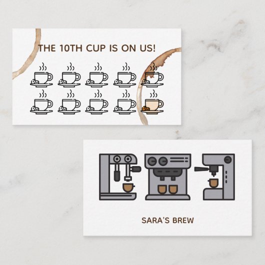 ロイヤリティはカードcoffeeshopのカフェに報酬を与えます 名刺 (正面/裏面)
