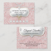 ロイヤリティはピンクのスエードの化粧の宝石類を真珠で飾ります 名刺 (正面/裏面)