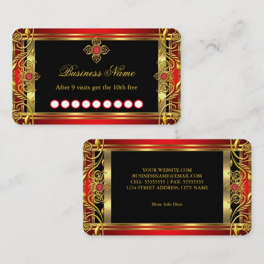 ロイヤリティエレガント王室の華美レッドジュエルブラック金ゴールド 名刺 (正面/裏面)