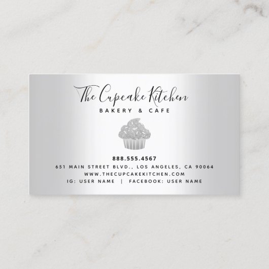 ロイヤリティカップケーキベーカリーシェフシルバーグリッタードリップ 名刺 (裏面)