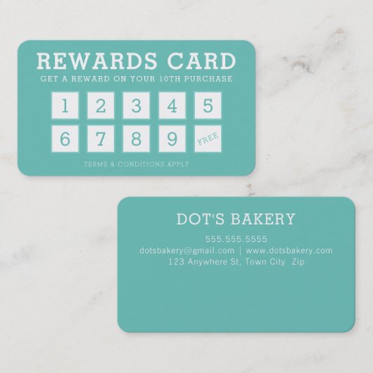ロイヤリティカードかわいいモダンロイヤリティ10ミントグリーン ロイヤリティカード (正面/裏面)