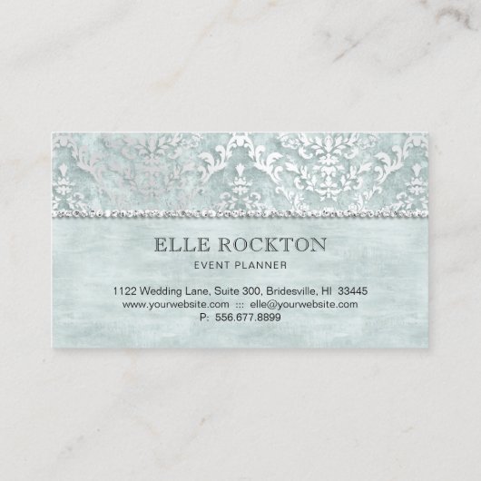 ロイヤリティカードセージグリーンの微光のダマスク織の銀 名刺 (裏面)