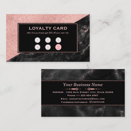 ロイヤリティカードバラ金ゴールド大理石美しいサロンカスタム ロイヤリティカード (正面/裏面)