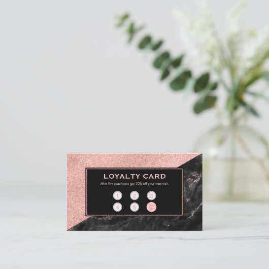 ロイヤリティカードバラ金ゴールド大理石美しいサロンカスタム ロイヤリティカード (スタンド正面)
