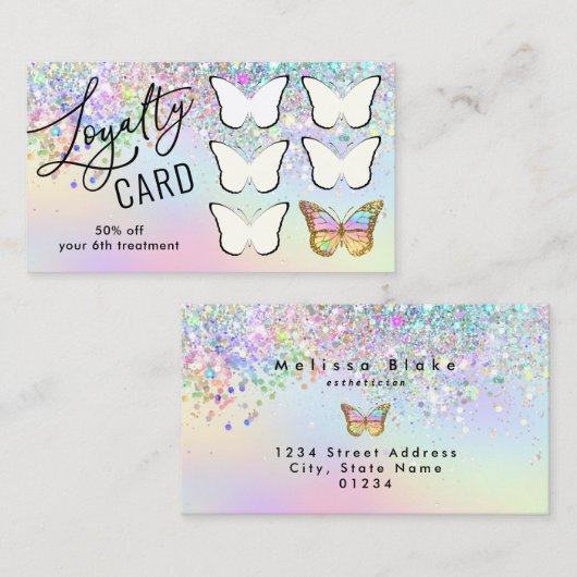 ロイヤリティカードパステルバタフライ 名刺 (正面/裏面)