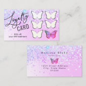 ロイヤリティカードパープルフェイクグリッター蝶 名刺 (正面/裏面)