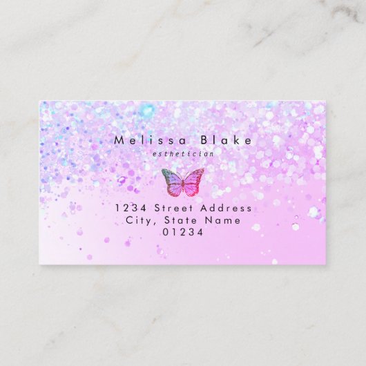ロイヤリティカードパープルフェイクグリッター蝶 名刺 (裏面)