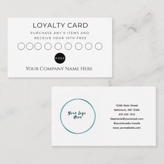 ロイヤリティカード白黒ミニマリストロゴ事業 名刺 (正面/裏面)