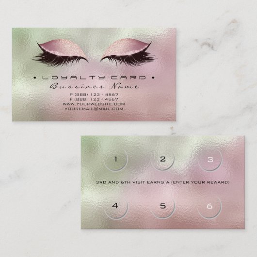 ロイヤリティカード美しいサロンメイクアップ赤面バラグリーン ロイヤリティカード (正面/裏面)