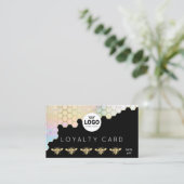 ロイヤリティカード蜂ハニカムの黒 名刺 (スタンド正面)