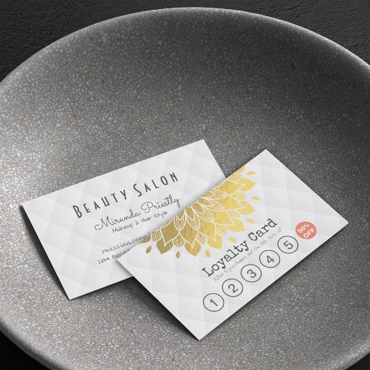 ロイヤリティカード金ゴールドフローラホワイトレザーヘアメイクアップ ロイヤリティカード