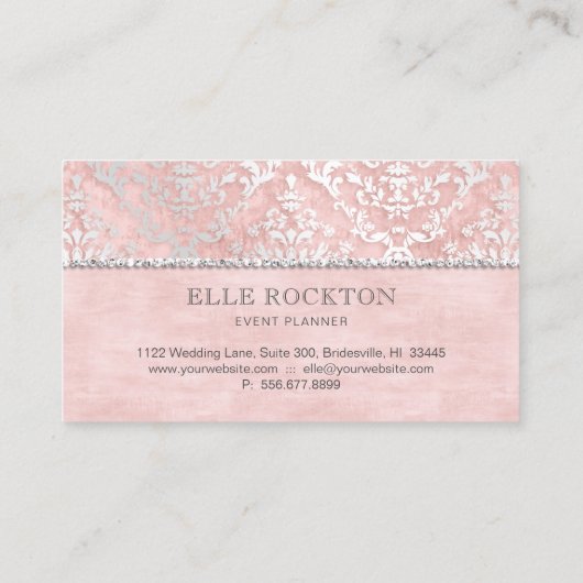 ロイヤリティカード青いピンクの微光のダマスク織の銀 名刺 (裏面)