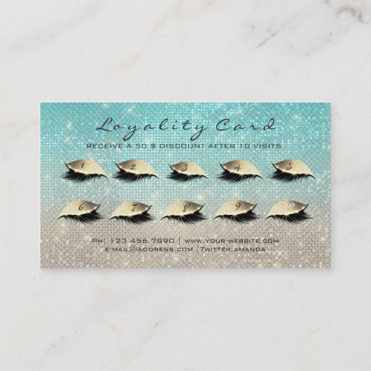 ロイヤリティカード10メイクアップまつげ拡張ブルー金ゴールド ロイヤリティカード (裏面)