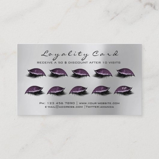 ロイヤリティカード10メイクアップラッシュエクステンショングレープラム ロイヤリティカード (裏面)