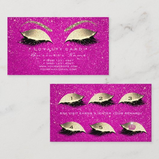 ロイヤリティカード6まばたき金ゴールドホットピンククラウン紙吹雪 ロイヤリティカード (正面/裏面)