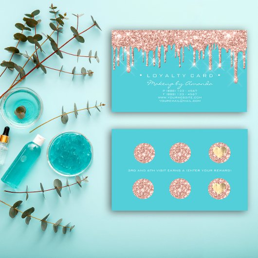 ロイヤリティカード6パンチメイクアップアーティストハートバラブルー ロイヤリティカード