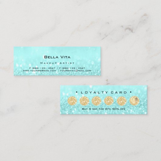 ロイヤリティカード6パンチメイクアップヘアハートブルー小 ロイヤリティカード (正面/裏面)