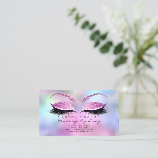 ロイヤリティカード6美しいサロンまばたきグリッターピンク ロイヤリティカード (スタンド正面)