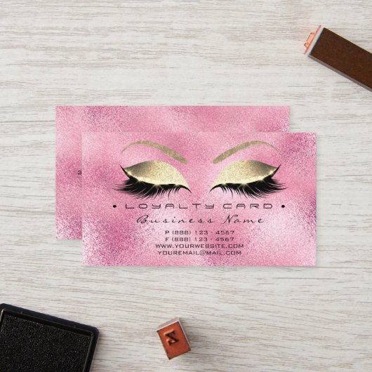 ロイヤリティカード6美しいサロンラッシュピンクガラス ロイヤリティカード (正面/裏面インサイチュ)