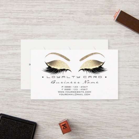 ロイヤリティカード6美しいサロンラッシュホワイトグラム金ゴールド ロイヤリティカード (正面/裏面インサイチュ)