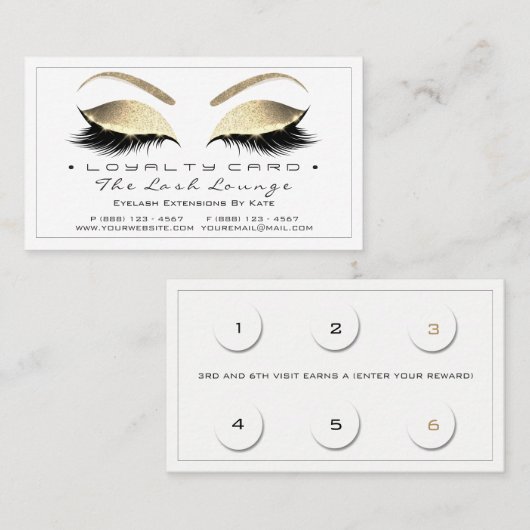 ロイヤリティカード6美しいサロンラッシュホワイト金ゴールドブラック ロイヤリティカード (正面/裏面)