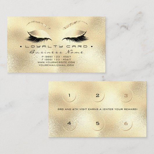 ロイヤリティカード6美しいサロン点滅金ゴールドグリッターV ロイヤリティカード (正面/裏面)