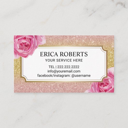 ロイヤリティカード |エレガントフローラモダン金ゴールドグリッター (裏面)