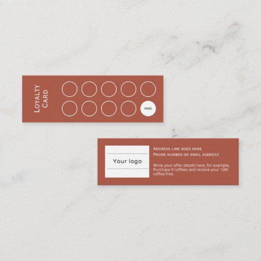ロイヤリティカード、クリーンとシンプル、テラコッタブラウン ロイヤリティカード (正面/裏面)